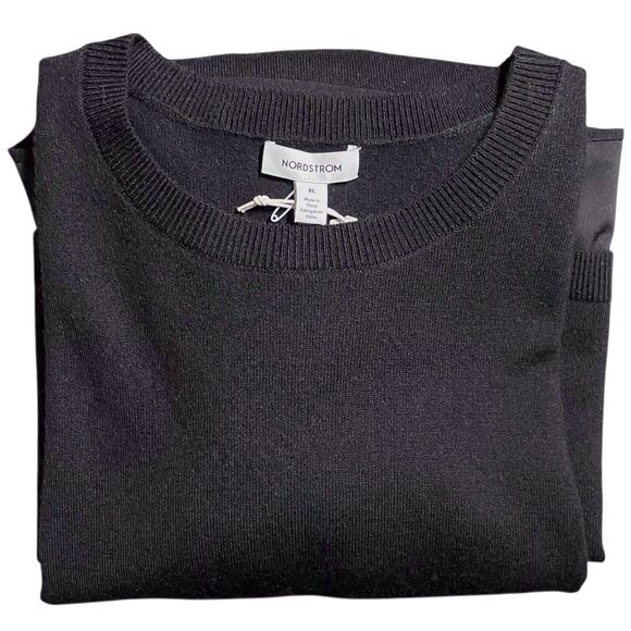 NWT Nordstrom Merino Wool Blend Shift Sweater Dress Size XL Black Long Sleeve - Picture 15 of 15